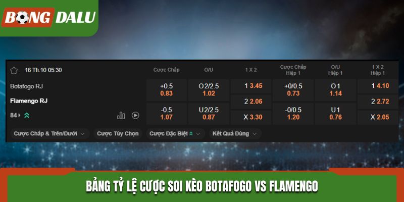 Soi kèo Botafogo vs Flamengo từ bảng tỷ lệ kèo cược