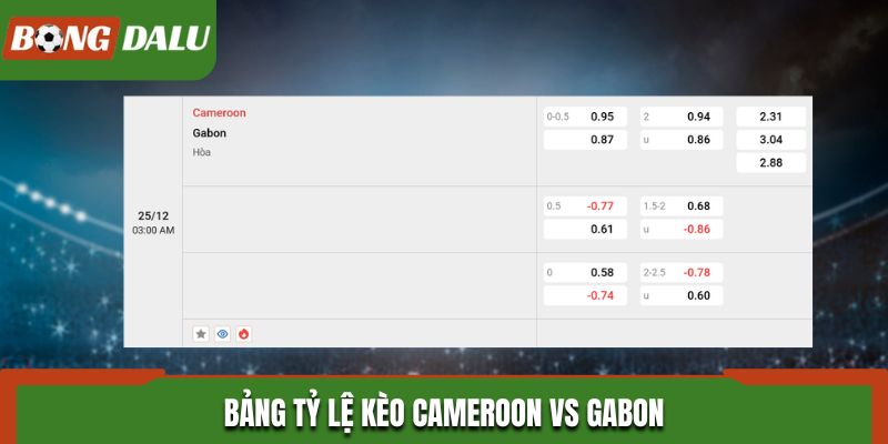 Soi kèo Cameroon vs Gabon và bảng tỷ lệ kèo